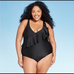 Shoulder Ruffle Med Coverage One Piece Swimsuit